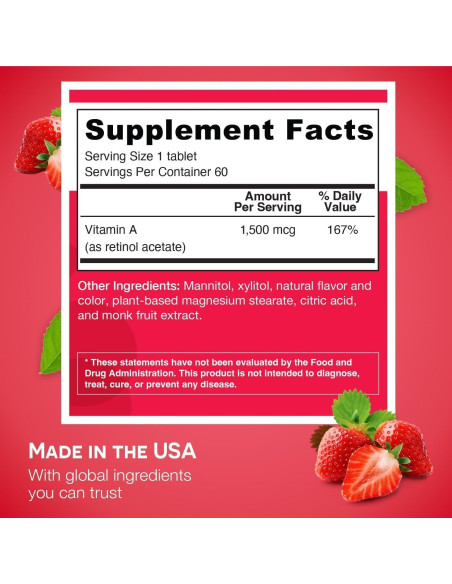 EZ Melts Vitamina A 5000 UI Disoluble Sin Azúcar 60 Tabletas