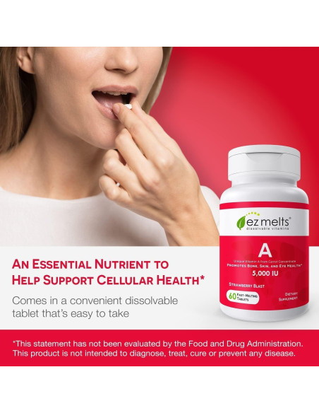 EZ Melts Vitamina A 5000 UI Disoluble Sin Azúcar 60 Tabletas
