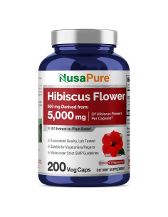 Extracto de Flor de Hibisco NusaPure 10:1 500mg 200 Cápsulas Veganas