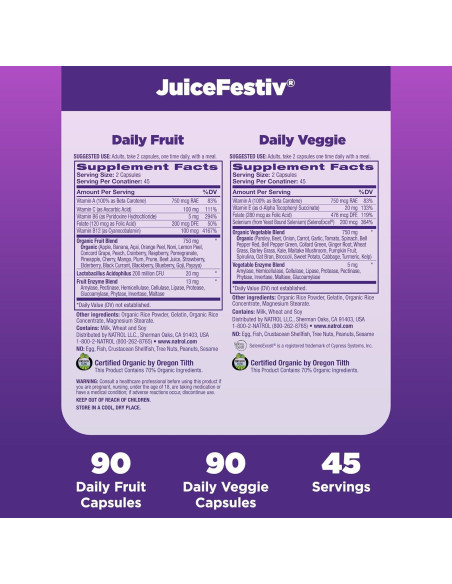 Natrol JuiceFestiv Suplemento de Frutas y Verduras 90 Cápsulas