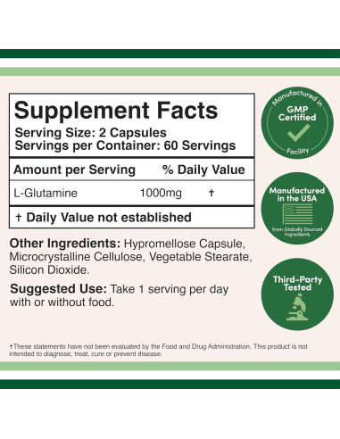 Cápsulas de L-Glutamina Double Wood 1000mg 120 cápsulas