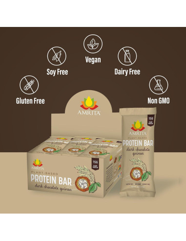 Barras de Proteína Veganas Amrita Chocolate Oscuro Quinoa 12g