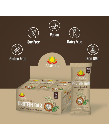 Barras de Proteína Veganas Amrita Chocolate Oscuro Quinoa 12g