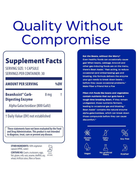 Enzymedica BeanAssist Enzima Digestiva Alpha Galactosidase 30 Cápsulas