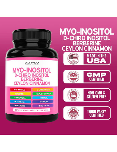 Suplemento Myo-Inositol y D-Chiro Inositol Dorado Nutrition 90 Cápsulas