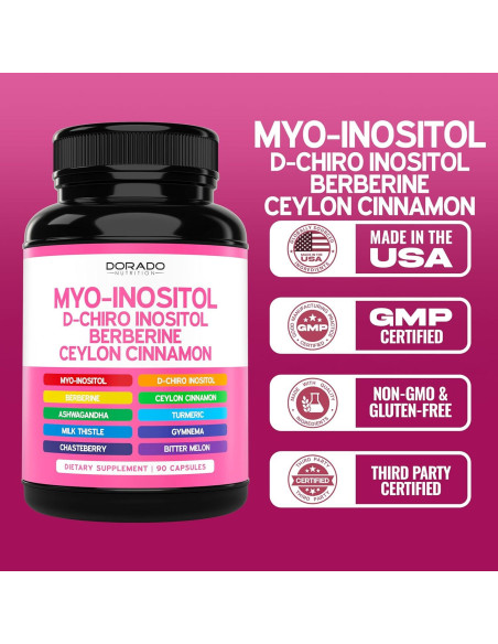 Suplemento Myo-Inositol y D-Chiro Inositol Dorado Nutrition 90 Cápsulas