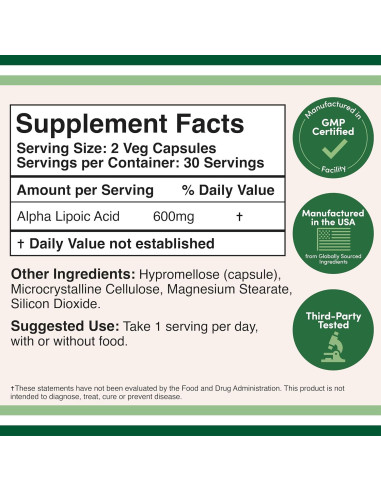 Ácido Lipoico 600mg Double Wood - 60 Cápsulas Antioxidante