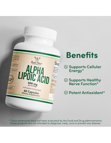 Ácido Lipoico 600mg Double Wood - 60 Cápsulas Antioxidante