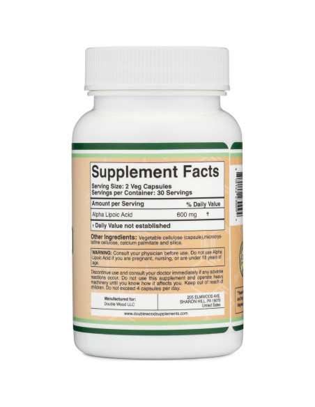 Ácido Lipoico 600mg Double Wood - 60 Cápsulas Antioxidante