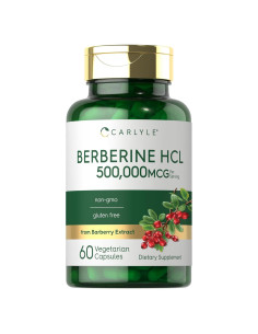 Suplemento de Berberina HCL Carlyle 500 mg 60 Cápsulas Vegetarianas