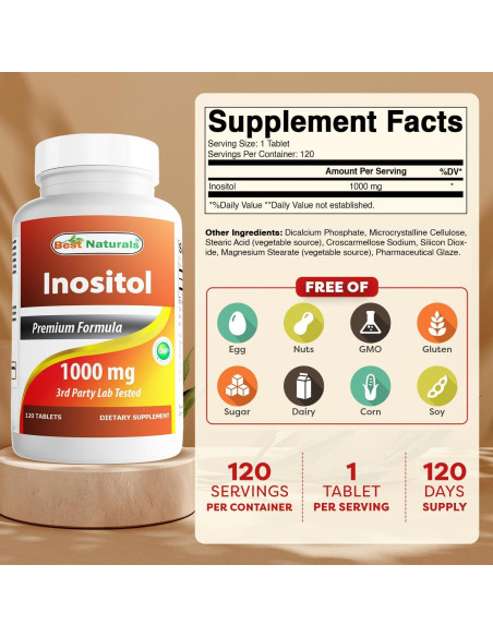 Inositol 1000 mg Mejores Naturales 120 Tabletas Sin OGM