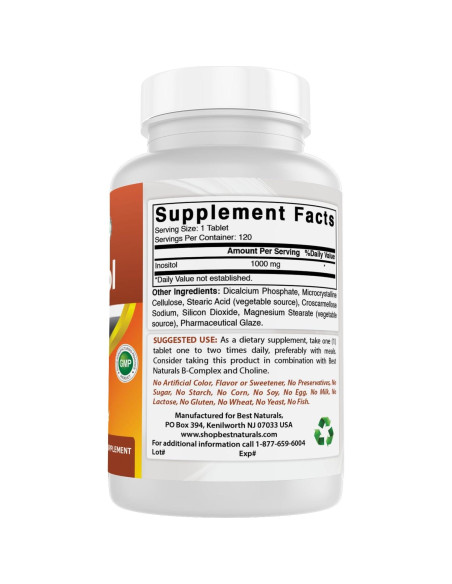 Inositol 1000 mg Mejores Naturales 120 Tabletas Sin OGM