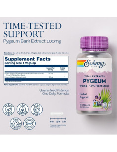 Extracto de Pygeum Solaray 100mg - Soporte Próstata Vegano 30 Caps 2