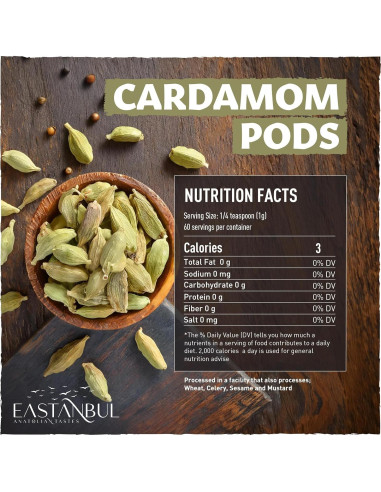 Vainas de Cardamomo Verde Eastanbul 60g 100% Natural Vegano