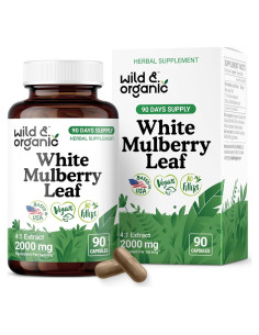 Cápsulas de Extracto de Hoja de Morera Blanca 500 mg - Wild & Organic - 90 Unidades