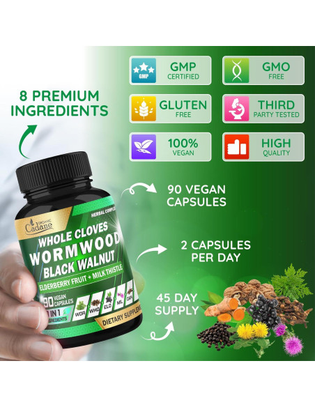 Cápsulas Digestivas Herbal Organic Cadane | 90 Unidades | No OGM, Vegano