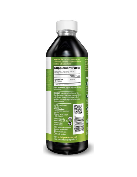 Suplemento Líquido de Extracto de Hoja de Aguacate 340ml Herbal Goodness