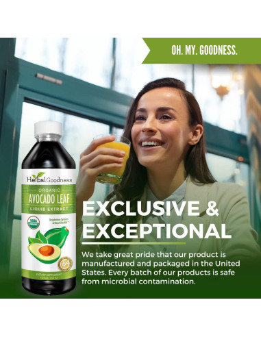 Suplemento Líquido de Extracto de Hoja de Aguacate 340ml Herbal Goodness