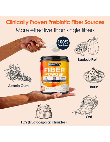 Polvo de Fibra Prebiótica DRFOSTER 350g - Sin Sabor, Vegano