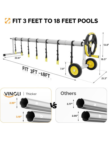 Carrete de Cubierta de Piscina VINGLI 14 Pies Aluminio Inground