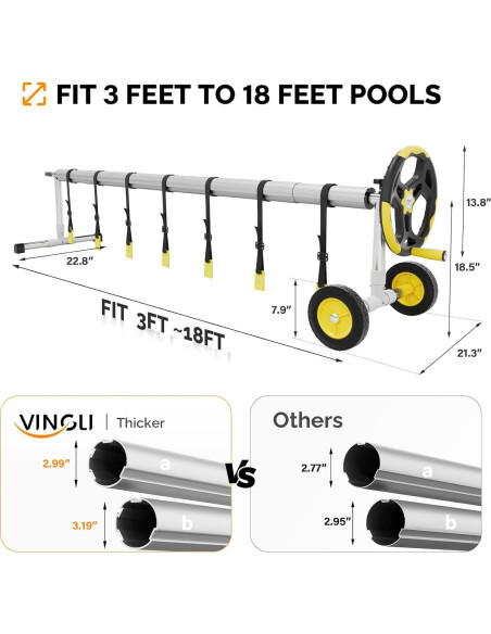 Carrete de Cubierta de Piscina VINGLI 14 Pies Aluminio Inground