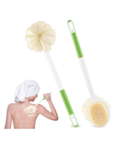 2 Cepillos de Ducha Mango Largo Mirrline con Lufa y Cerdas Suaves