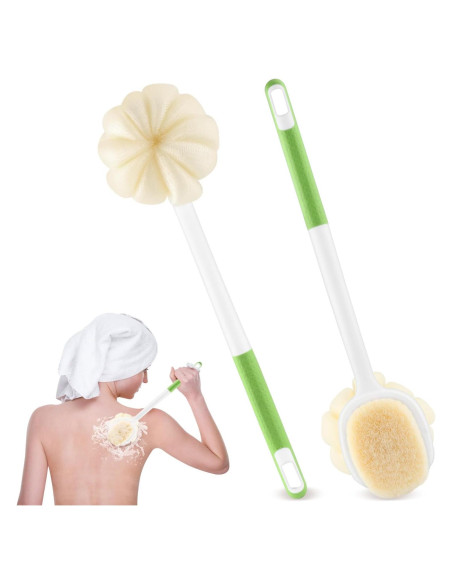 2 Cepillos de Ducha Mango Largo Mirrline con Lufa y Cerdas Suaves