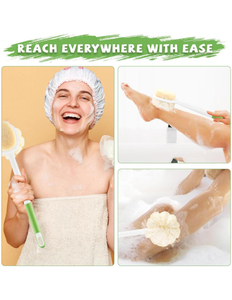 2 Cepillos de Ducha Mango Largo Mirrline con Lufa y Cerdas Suaves