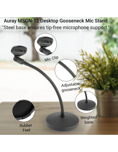 Soporte de Micrófono de Cuello de Ganso con Brazo Flexible 30.48 cm - Ideal para Podcasting y Streaming