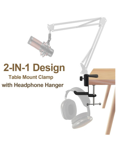 Abrazadera de mesa para micrófono T9 - Metal Negro 5cm