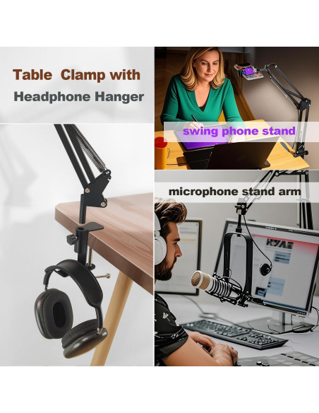 Abrazadera de mesa para micrófono T9 - Metal Negro 5cm