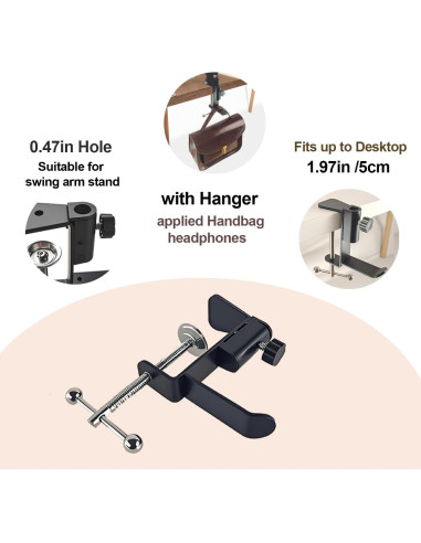 Abrazadera de mesa para micrófono T9 - Metal Negro 5cm