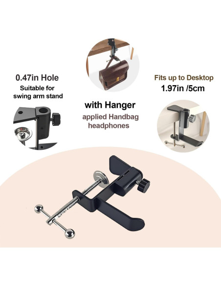 Abrazadera de mesa para micrófono T9 - Metal Negro 5cm