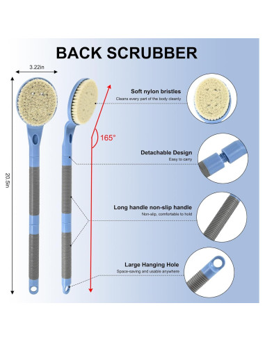 Esfregador de Espalda Antideslizante BTideas 55 cm Azul
