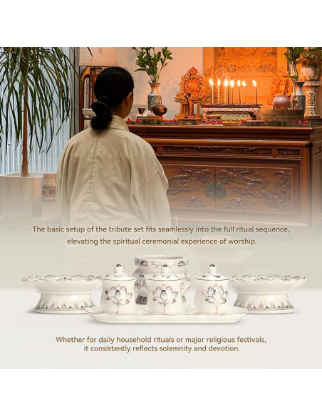 Juego de Suministros para Altar Budista ARBTOTCE - Cerámica Blanca