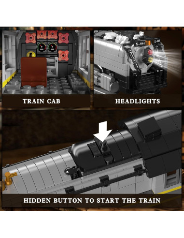 Mould King Kit Tren Locomotora Vapor UP844 3357 PCS LED