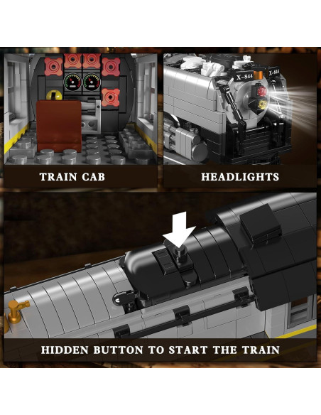 Mould King Kit Tren Locomotora Vapor UP844 3357 PCS LED