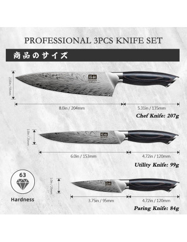 Set de Cuchillos de Cocina Shan Zu 3 Piezas con Bloque Magnético