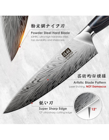 Set de Cuchillos de Cocina Shan Zu 3 Piezas con Bloque Magnético