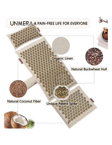 Juego de Esteras y Almohadas de Acupresión UNMERA XL Lino Natural