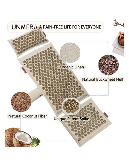 Juego de Esteras y Almohadas de Acupresión UNMERA XL Lino Natural