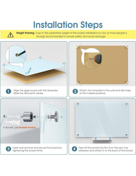 Pizarra de Vidrio Magnética MaxGear 122x91 cm con Accesorios