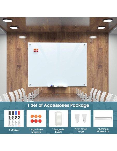 Pizarra de Vidrio Magnética MaxGear 122x91 cm con Accesorios