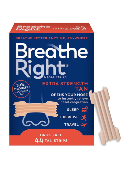 Tiras Nasales Breathe Right Fuerza Extra 44ct Alivio Congestión