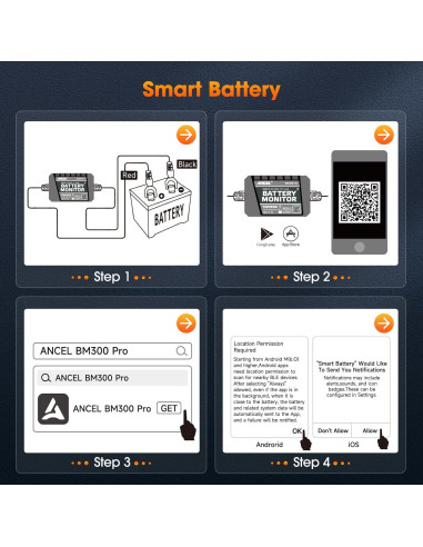 Monitor de Batería ANCEL BM300 Pro 24V 12V Bluetooth IP67