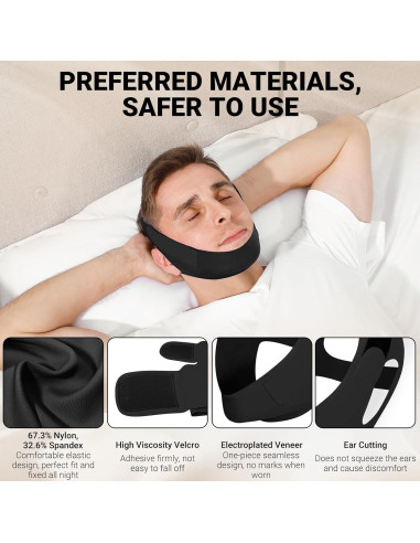 Correa para Barbilla Anti Ronquidos OHALEEP Ajustable Negro M