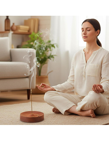 Soporte de Incienso Redondo MBAIYO de Madera Hecho a Mano 7.5cm