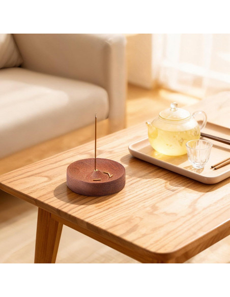 Soporte de Incienso Redondo MBAIYO de Madera Hecho a Mano 7.5cm