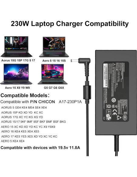 Adaptador de 230W para Laptop Gigabyte Aorus 15G 15P 15 Aero