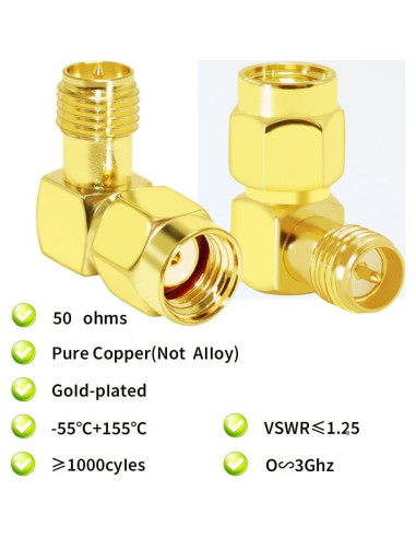 Adaptador Coaxial CNARIO SMA 90 Grados Macho a Hembra 2PCS